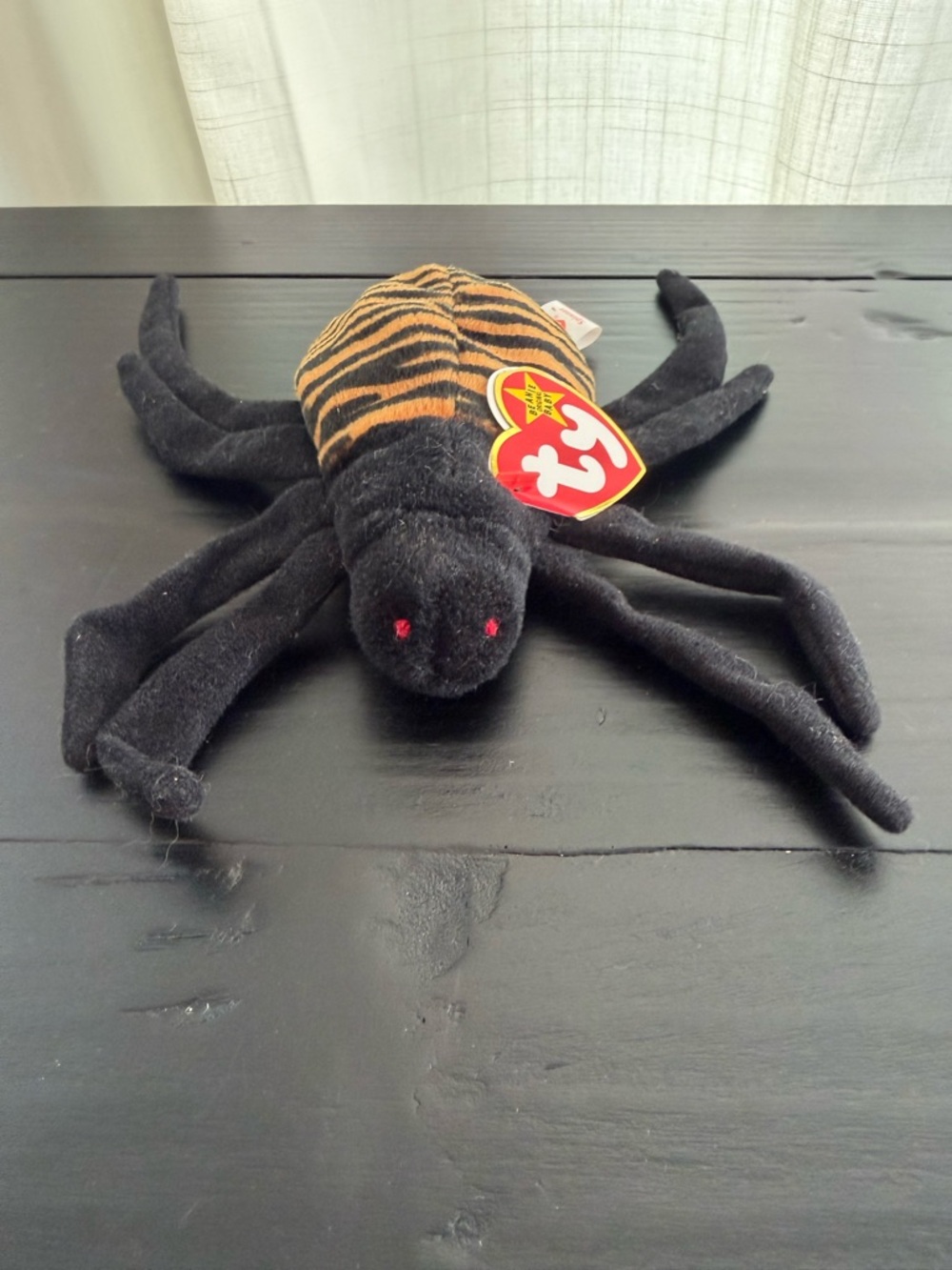 Ty  Beanie Baby Black and Orange Striped Plush Spider